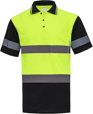 WORK IDEA Polo Shirt for Men High Visibility Reflective Work Shirt with Pockets for Construction