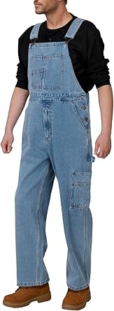 WORK IDEA Men's Denim Bib Overalls, Heavy Duty Cotton, Multi-Pocket Design with Hammer Loop for Carpenter