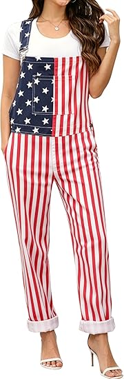 WORK IDEA Women's American Flag Overalls - 250th Anniversary Patriotic USA Stretch Cotton Bibs 4th of July