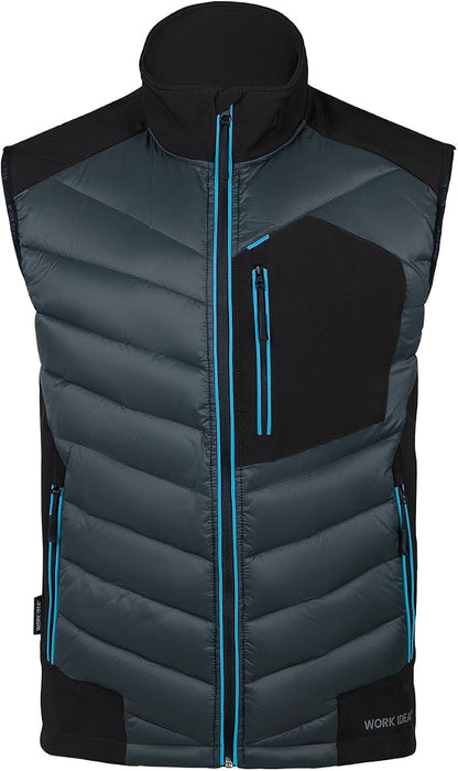 WORK IDEA Men's Outdoor Softshell Vest Water-Repellent Windproof Sleeveless Jacket - Breathable Lightweight Sports Vest with Pockets for Cycling, Running, Hiking, Golf and Work Contexts