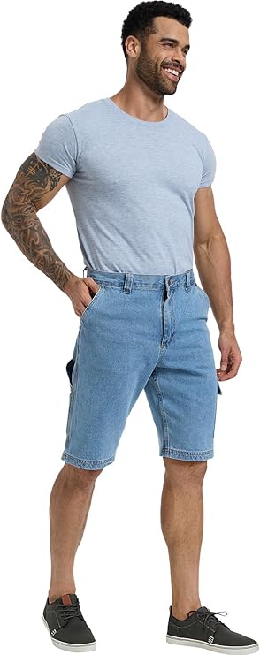 WORK IDEA Men's Cargo Denim Work Shorts, Relaxed Fit, Heavy Duty Cotton, Multiple Pockets and Durable Fabric