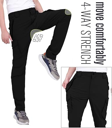 WORK IDEA Men's Hiking Pants Strench Waterproof Lightweight Outdoor Fishing Pants with Cargo Pockets