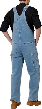 WORK IDEA Men's Denim Bib Overalls, Heavy Duty Cotton, Multi-Pocket Design with Hammer Loop for Carpenter