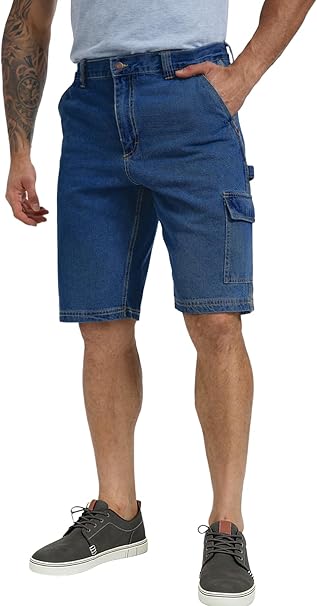 WORK IDEA Men's Cargo Denim Work Shorts, Relaxed Fit, Heavy Duty Cotton, Multiple Pockets and Durable Fabric