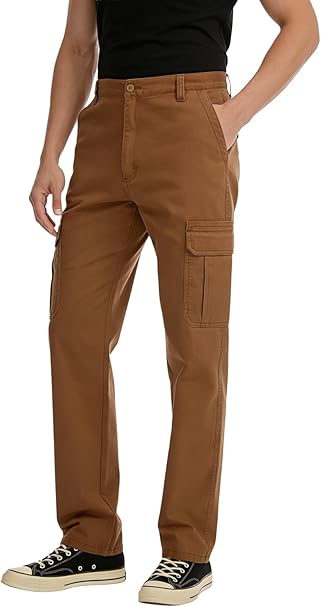 WORK IDEA Men's Stretch Cargo Pants, Relaxed Fit Flex Cotton Utility Trousers with 6 Pockets for Work, Outdoor & Travel