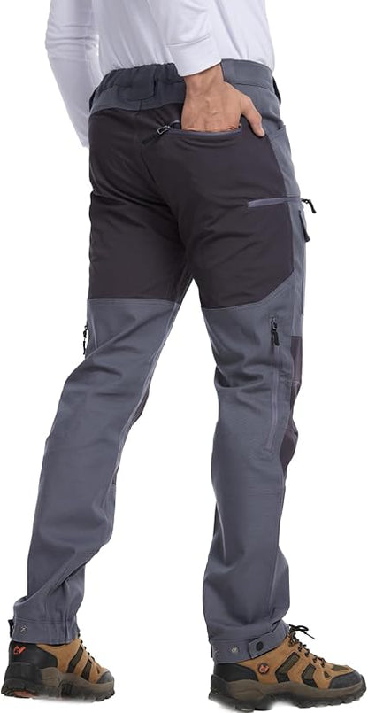 WORK IDEA Men's Hybrid Outdoor Pants - Canvas & Stretch Nylon Hiking Trousers with Side Vents, Reinforced Knees for Camping