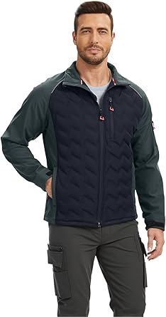 WORK IDEA Men’s High-Performance Quilted Jacket - Reflective Safety Trim, Weatherproof Design, Full-Zip Work Coat