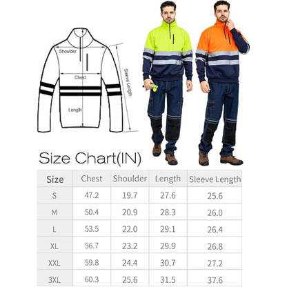 WORK IDEA High Visibility Safety Reflective Sweatshirt for Men ASIN Class 2 Hi Vis 1/4 Zipper Workwear