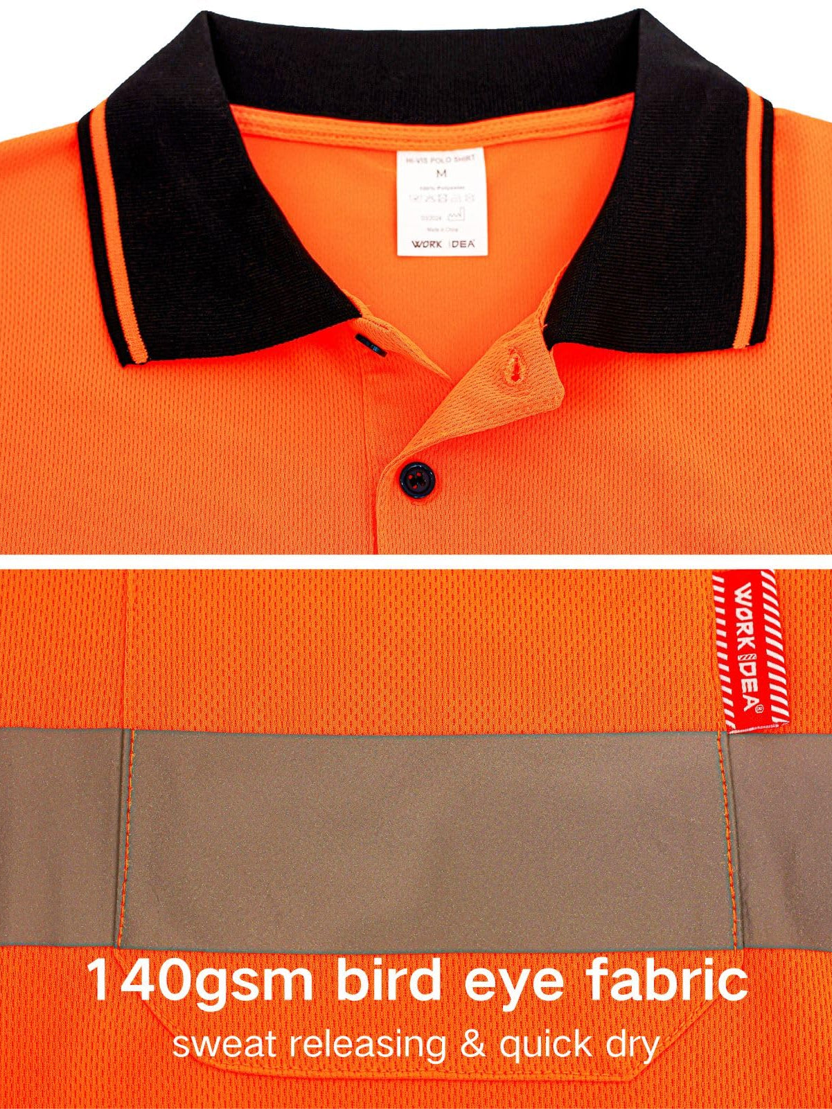 WORK IDEA Polo Shirt for Men High Visibility Reflective Work Shirt with Pockets for Construction