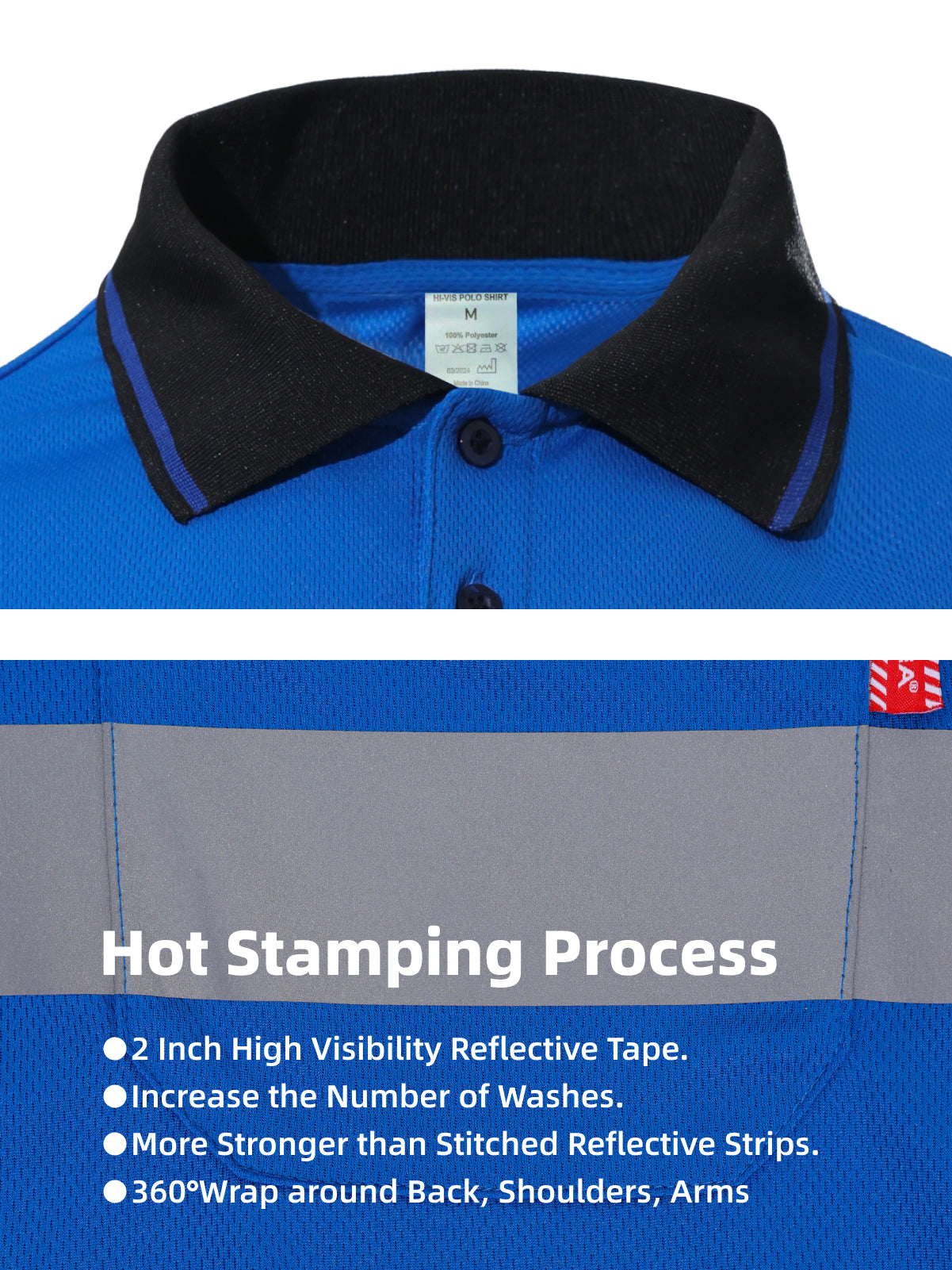 WORK IDEA Polo Shirt for Men High Visibility Reflective Work Shirt with Pockets for Construction