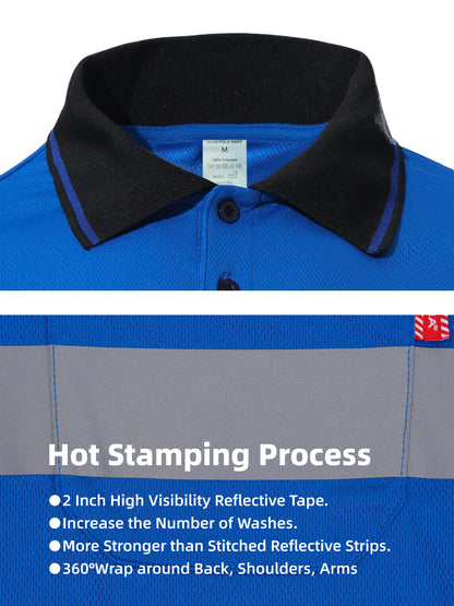 WORK IDEA Polo Shirt for Men High Visibility Reflective Work Shirt with Pockets for Construction