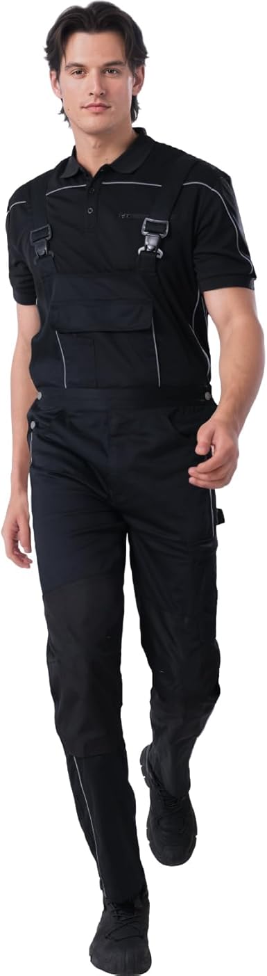WORK IDEA Mens Stretch Work Dungarees with Multiple Pockets and Tool Pockets