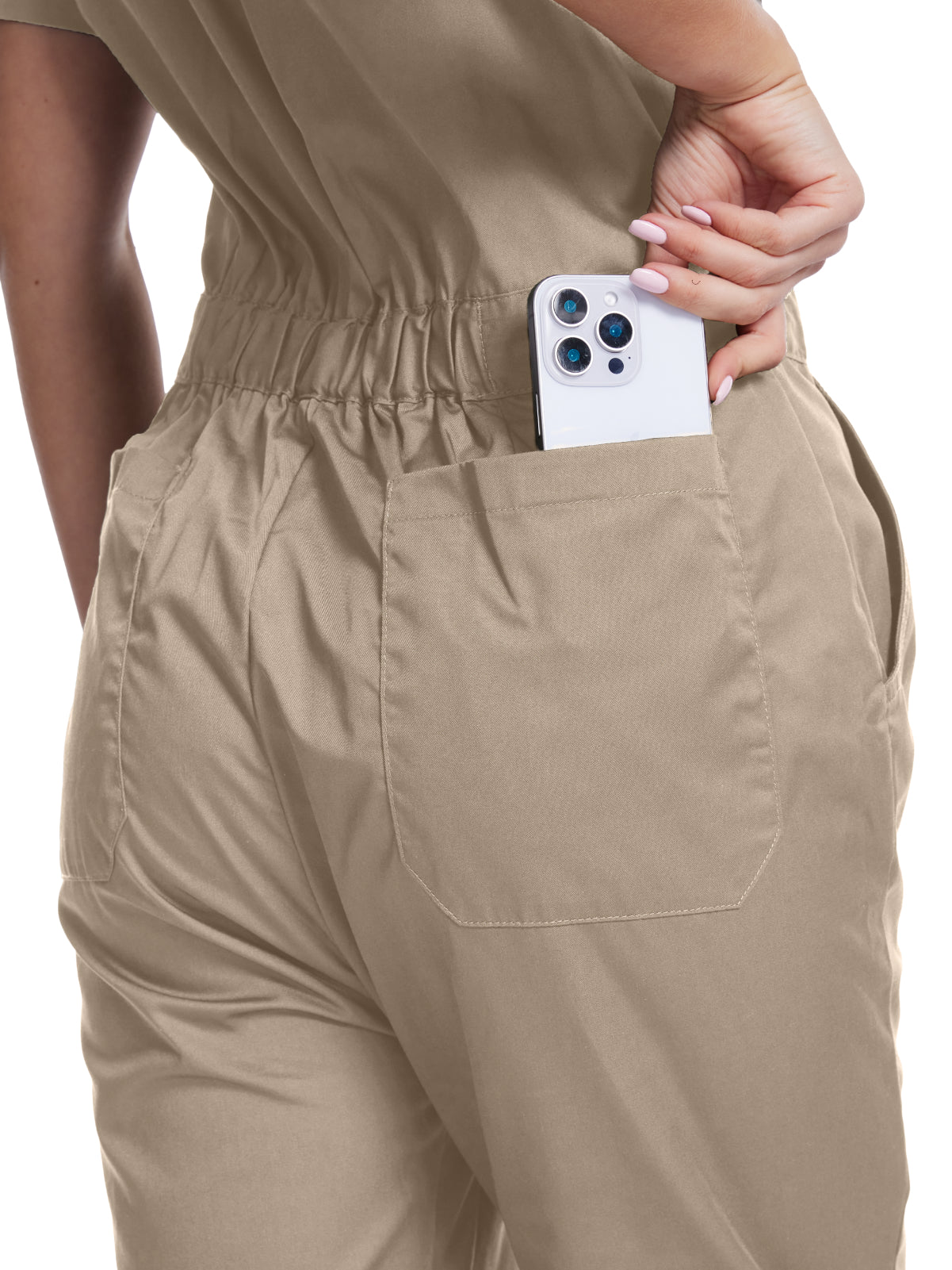 Tuta da lavoro leggera da donna WORK IDEA con maniche corte e chiusura a scatto frontale in cotone