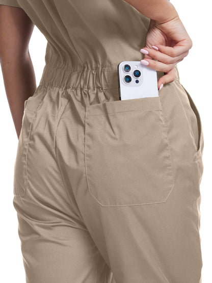 Tuta da lavoro leggera da donna WORK IDEA con maniche corte e chiusura a scatto frontale in cotone