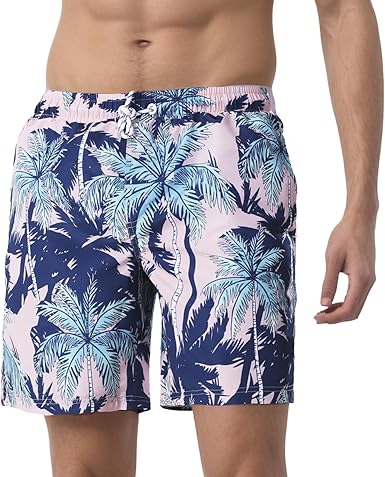 WORK IDEA Men's Quick-Drying Swimming Trunks with Print 100% Polyester - Summer Beach Board Shorts