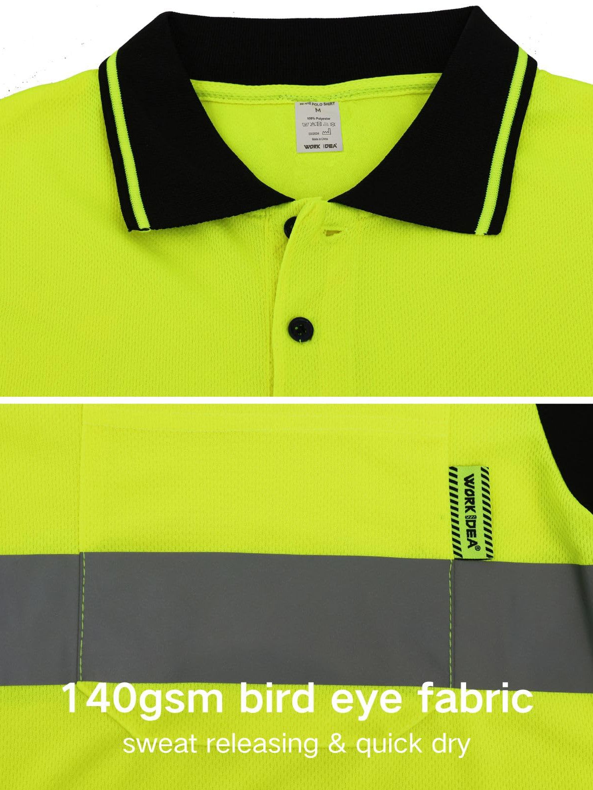 WORK IDEA Polo Shirt for Men High Visibility Reflective Work Shirt with Pockets for Construction