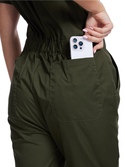 Tuta da lavoro leggera da donna WORK IDEA con maniche corte e chiusura a scatto frontale in cotone