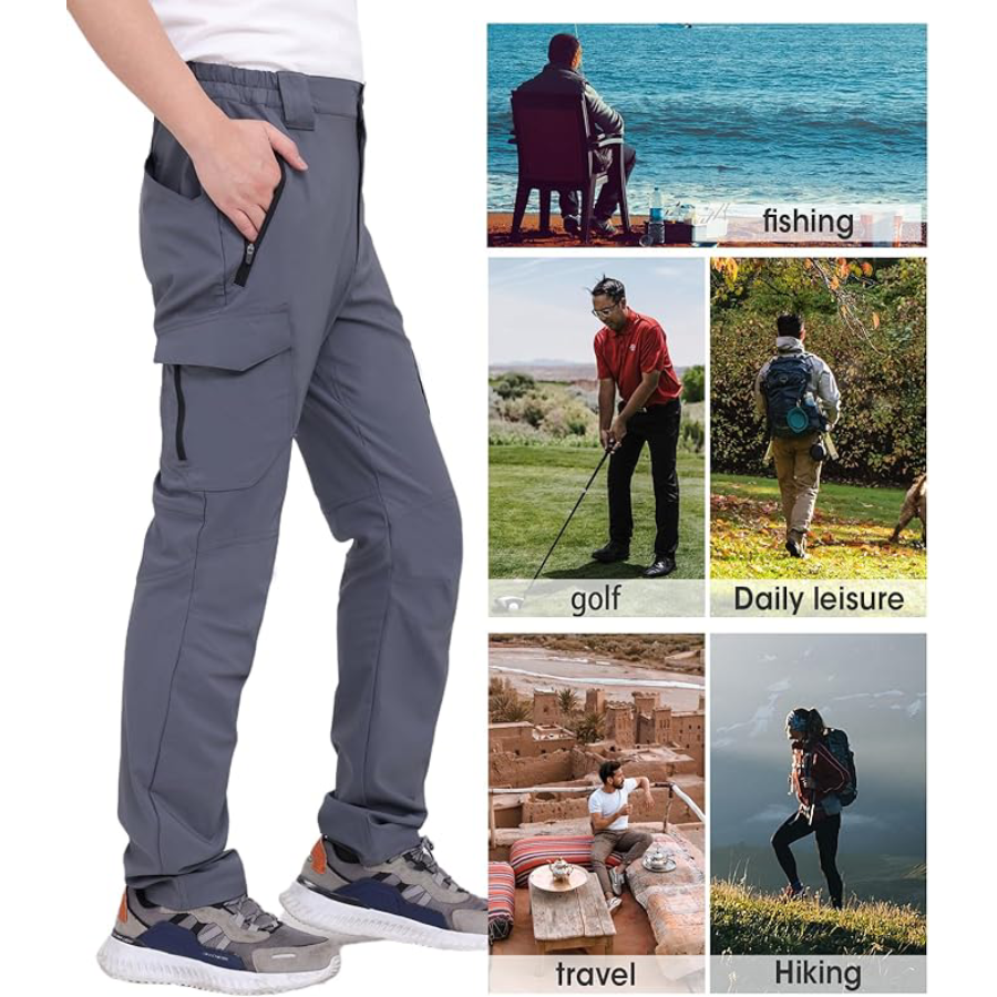 WORK IDEA Men's Hiking Pants Strench Waterproof Lightweight Outdoor Fishing Pants with Cargo Pockets