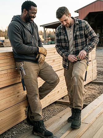 WORK IDEA Men's Heavy-Duty Canvas Work Pants with Knee Pad Pockets, Durable Carpenter Trousers for Construction Khaki