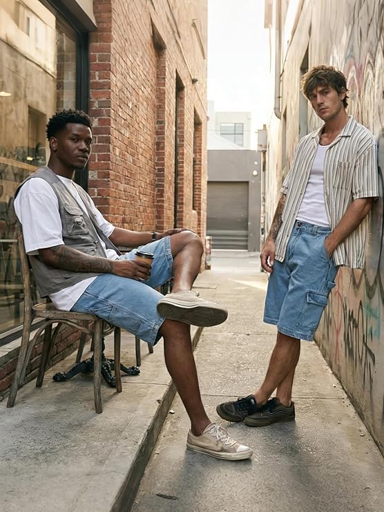 WORK IDEA Men's Cargo Denim Work Shorts, Relaxed Fit, Heavy Duty Cotton, Multiple Pockets and Durable Fabric