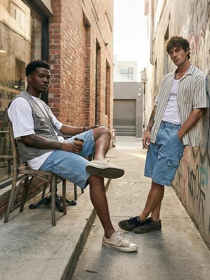 WORK IDEA Men's Cargo Denim Work Shorts, Relaxed Fit, Heavy Duty Cotton, Multiple Pockets and Durable Fabric