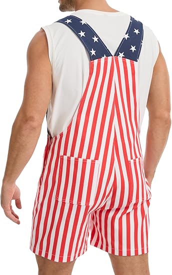 WORK IDEA Men's American Flag Overall Shorts - 250th Anniversary Patriotic USA Stretch Cotton 4th of July