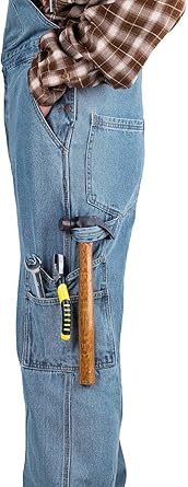 WORK IDEA Men's Denim Bib Overalls, Heavy Duty Cotton, Multi-Pocket Design with Hammer Loop for Carpenter
