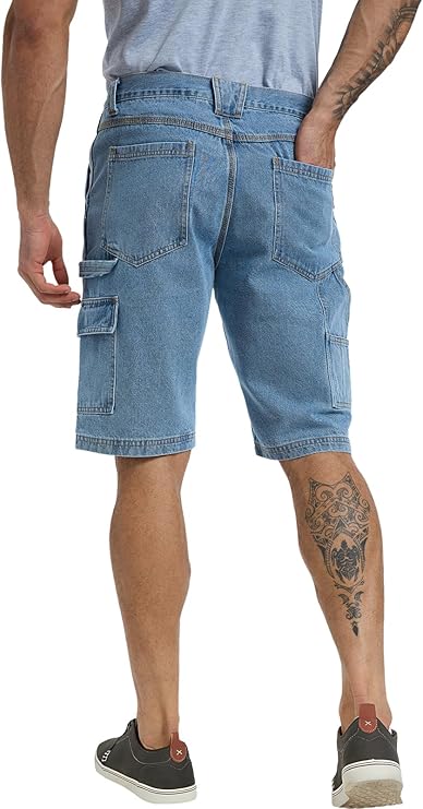 WORK IDEA Men's Cargo Denim Work Shorts, Relaxed Fit, Heavy Duty Cotton, Multiple Pockets and Durable Fabric