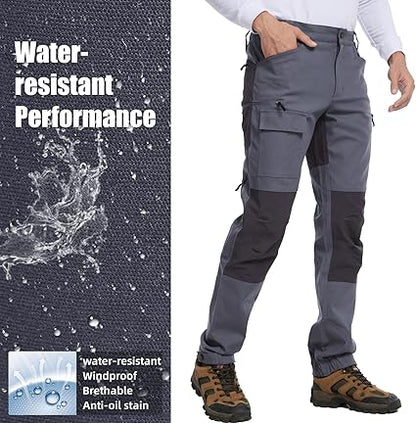 WORK IDEA Men's Hybrid Outdoor Pants - Canvas & Stretch Nylon Hiking Trousers with Side Vents, Reinforced Knees for Camping