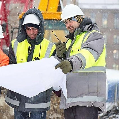 WORK IDEA High Visibility Reflective Jackets for Men Hi Vis Weatherproof 4- in-1 Convertible Rain Coat/Thermal Vest