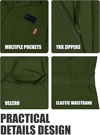 WORK IDEA Men's Short-Sleeve Work Coveralls - Lightweight Cotton-Blend Jumpsuit with Elastic Waistband, Ideal for Mechanics