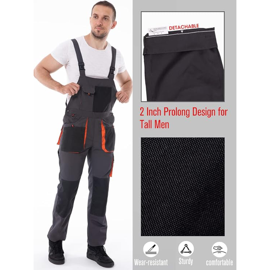 WORK IDEA Men's Bib Overalls Work Overalls with Knee Pad Pockets