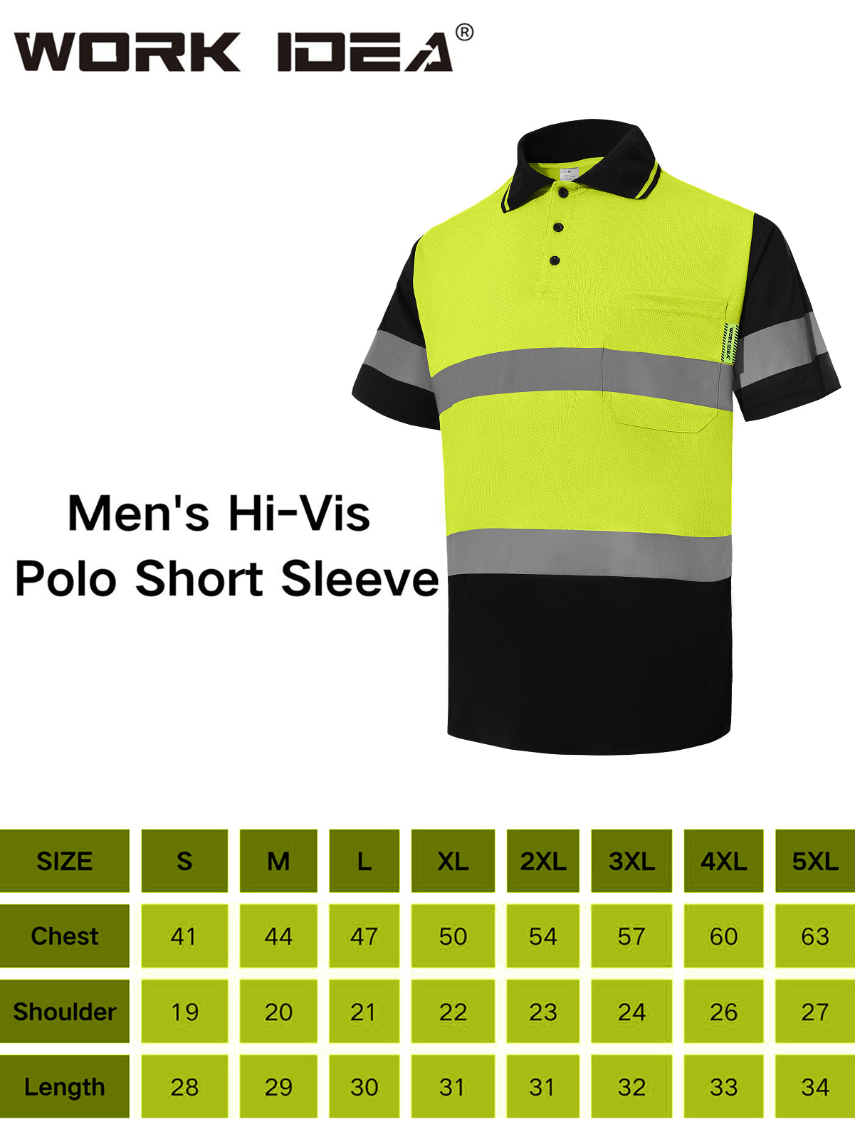 WORK IDEA Polo Shirt for Men High Visibility Reflective Work Shirt with Pockets for Construction