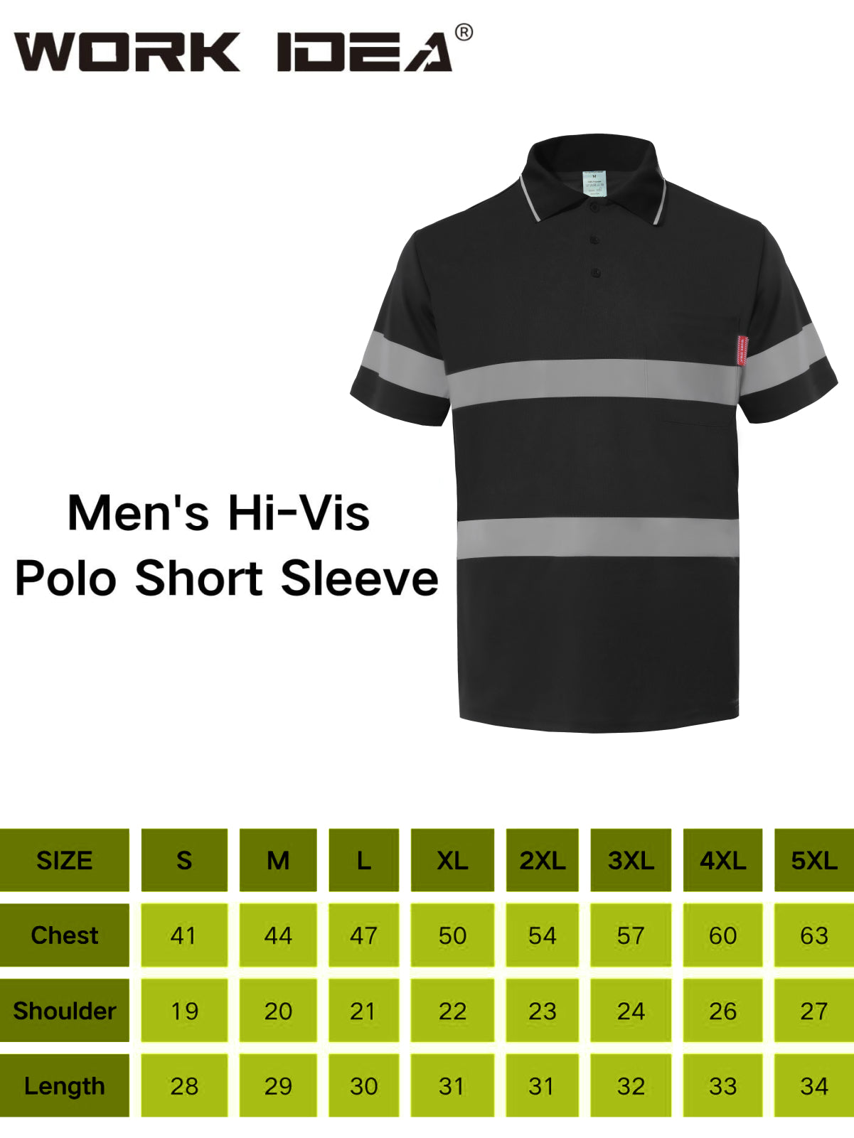WORK IDEA Polo Shirt for Men High Visibility Reflective Work Shirt with Pockets for Construction