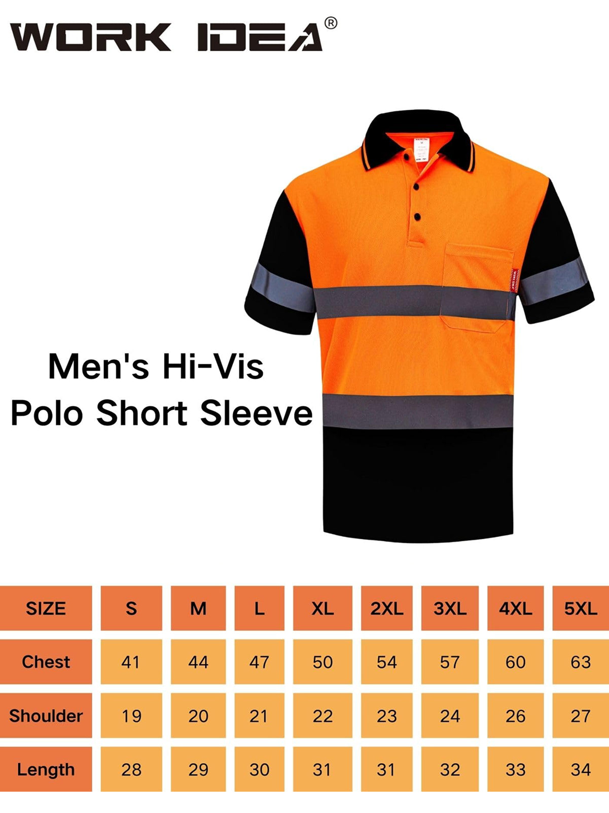WORK IDEA Polo Shirt for Men High Visibility Reflective Work Shirt with Pockets for Construction
