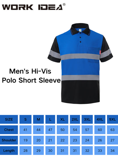 WORK IDEA Polo Shirt for Men High Visibility Reflective Work Shirt with Pockets for Construction