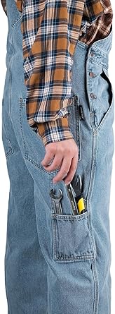 WORK IDEA Men's Denim Bib Overalls, Heavy Duty Cotton, Multi-Pocket Design with Hammer Loop for Carpenter