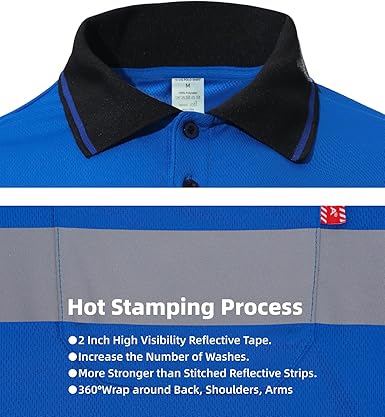 WORK IDEA Polo Shirt for Men High Visibility Reflective Work Shirt with Pockets for Construction