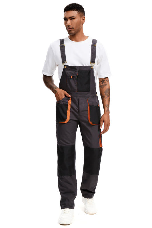 WORK IDEA Men's Bib Overalls Sturdy Canvas Work Overalls with Knee Pad Pockets