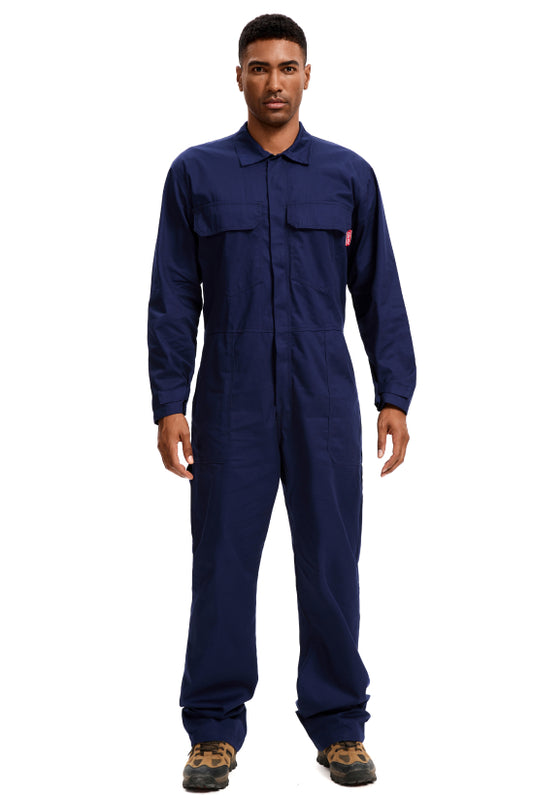 WORK IDEA Men's 100% Cotton Workwear. It features long sleeves, durable twill fabric, multiple pockets for storage, and is suitable for both casual and work scenarios.