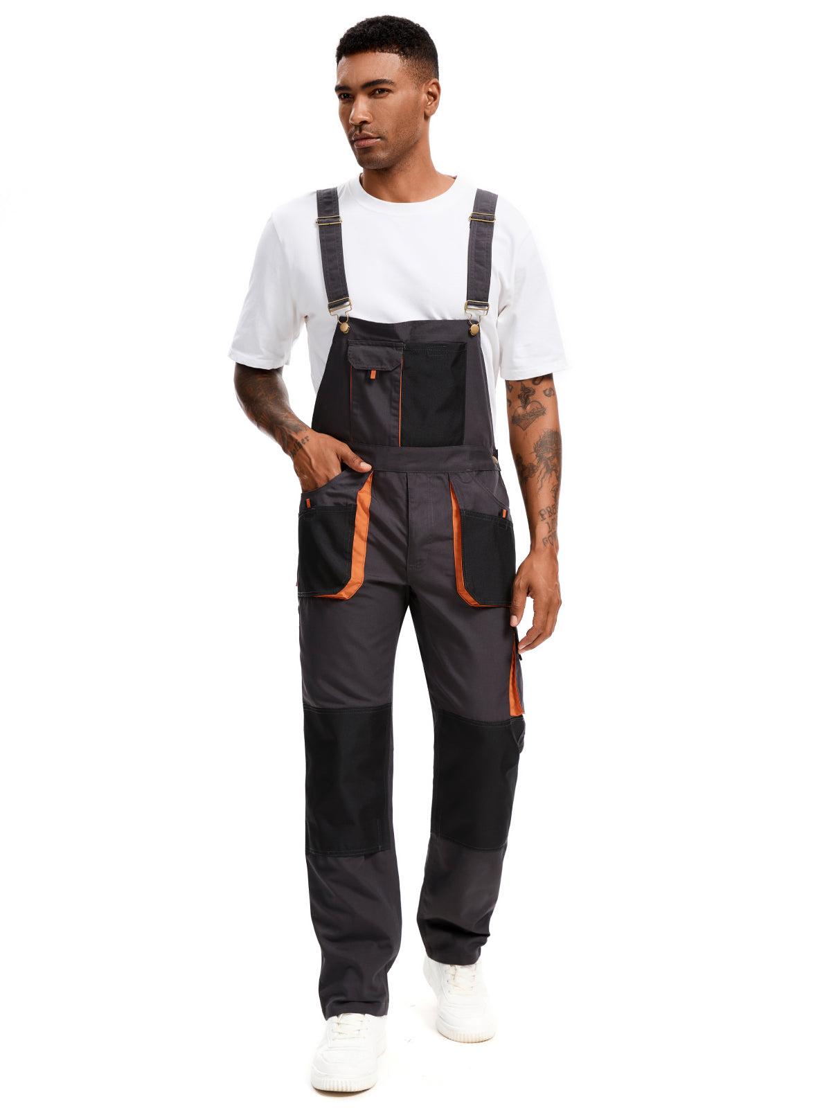 WORK IDEA Men's Bib Overalls Sturdy Canvas Work Overalls with Knee Pad