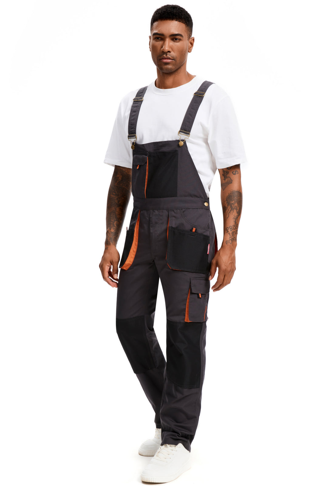 WORK IDEA Men's Bib Overalls Sturdy Canvas Work Overalls with Knee Pad Pockets