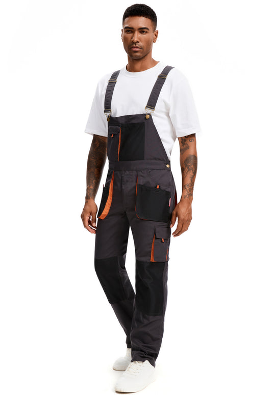 WORK IDEA Men's Bib Overalls Sturdy Canvas Work Overalls with Knee Pad Pockets