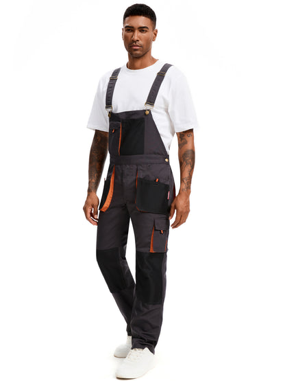 WORK IDEA Men's Bib Overalls Sturdy Canvas Work Overalls with Knee Pad Pockets