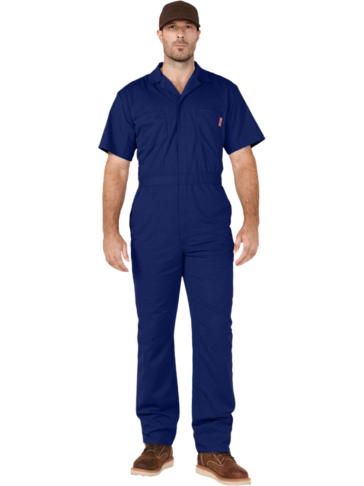 WORK IDEA Men's Short Sleeve Work Coverall - Lightweight Jumpsuit Elastic Waist with Multi Pockets