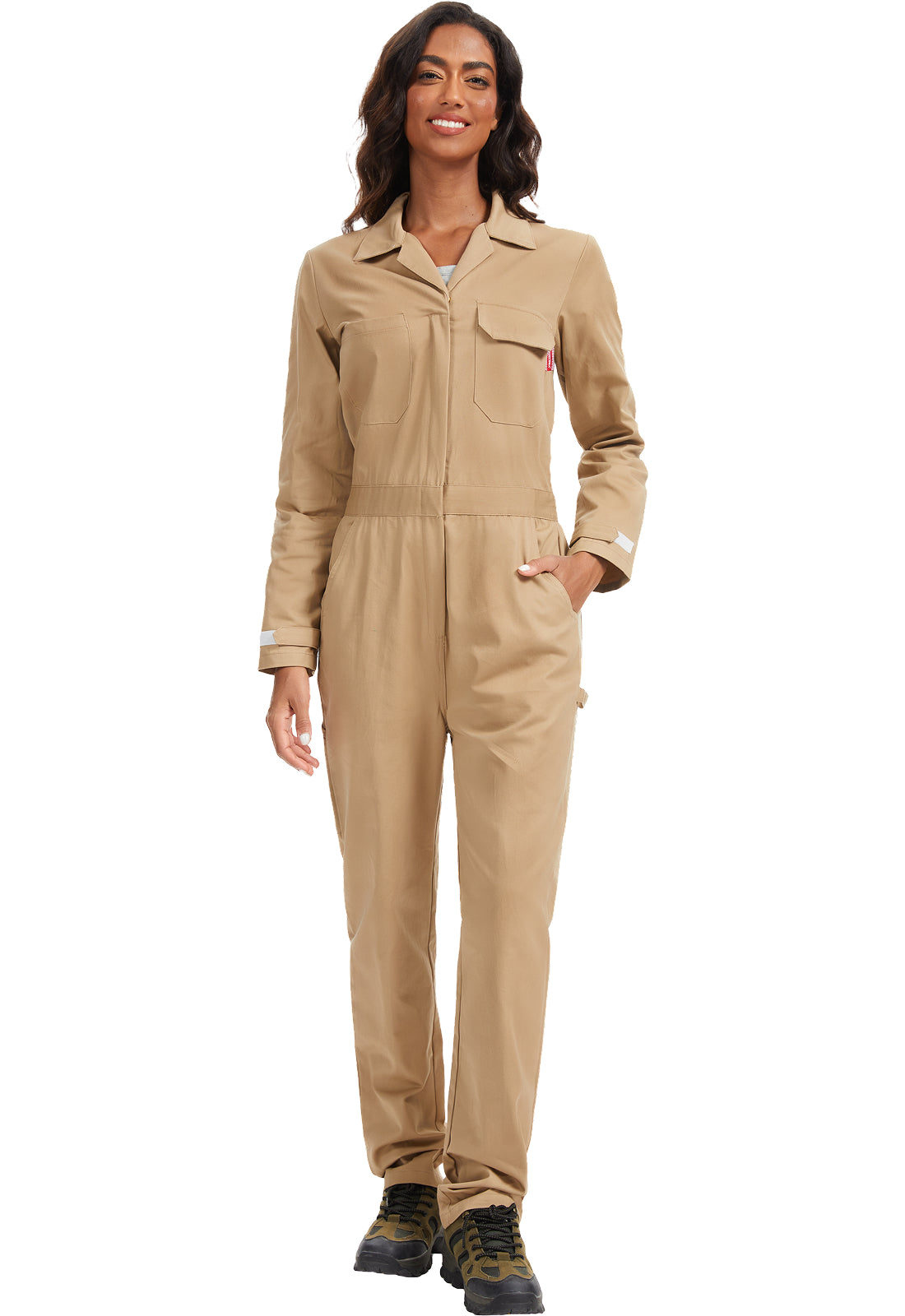 Tuta da lavoro a maniche lunghe da donna WORK IDEA - Tute da lavoro 100% cotone con schiena elasticizzata e tasche portaoggetti con gancio