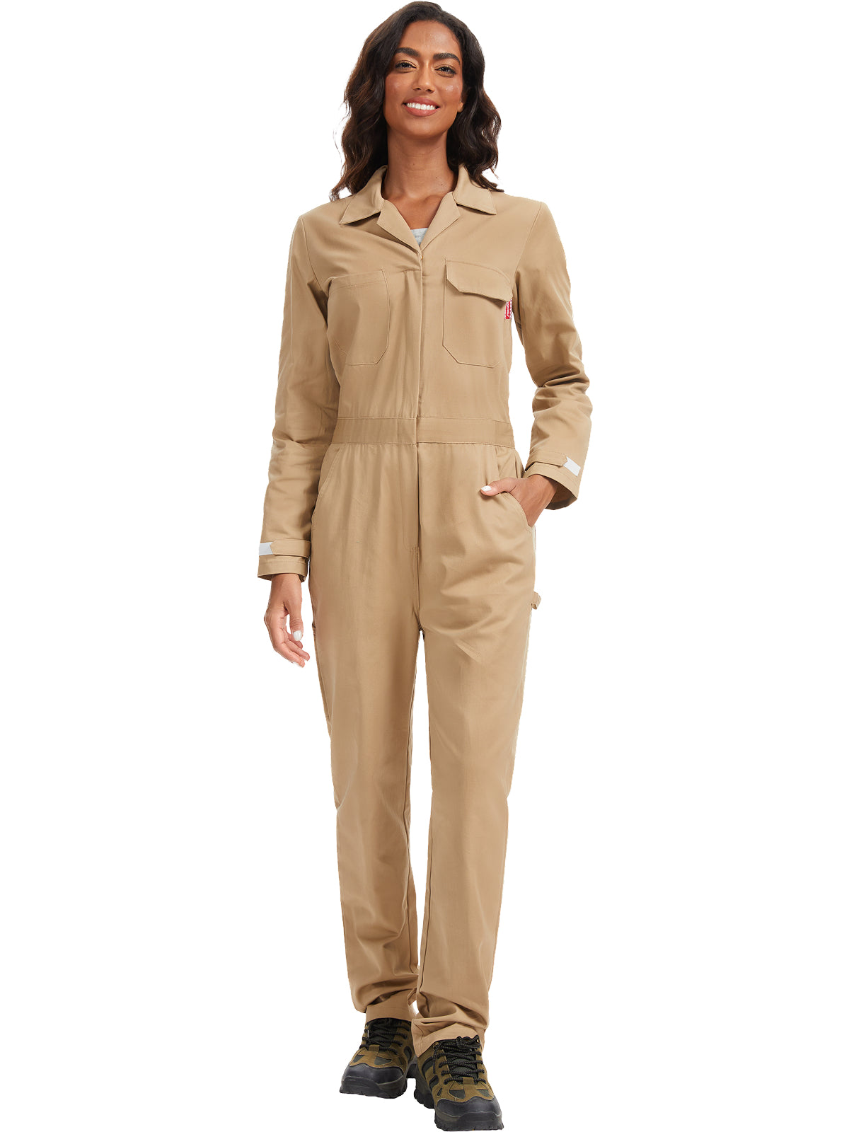 WORK IDEA Women's Long Sleeve Coveralls - 100% Cotton Work Jumpsuits Action Back And Utility Pockets with Hook