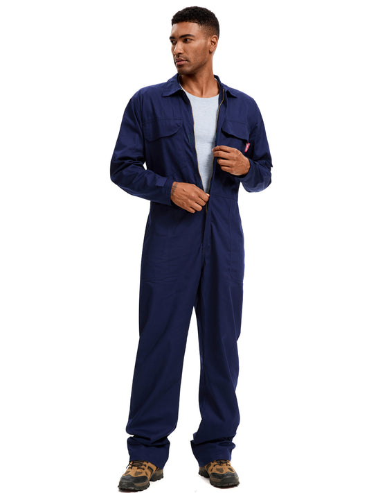 WORK IDEA Men's 100% Cotton Workwear. It features long sleeves, durable twill fabric, multiple pockets for storage, and is suitable for both casual and work scenarios.