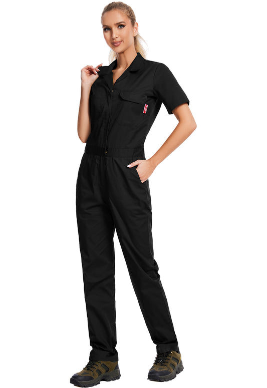 WORK IDEA Women's Short Sleeve Coverall Lightweight Snap-Front Cotton Work Jumpsuit