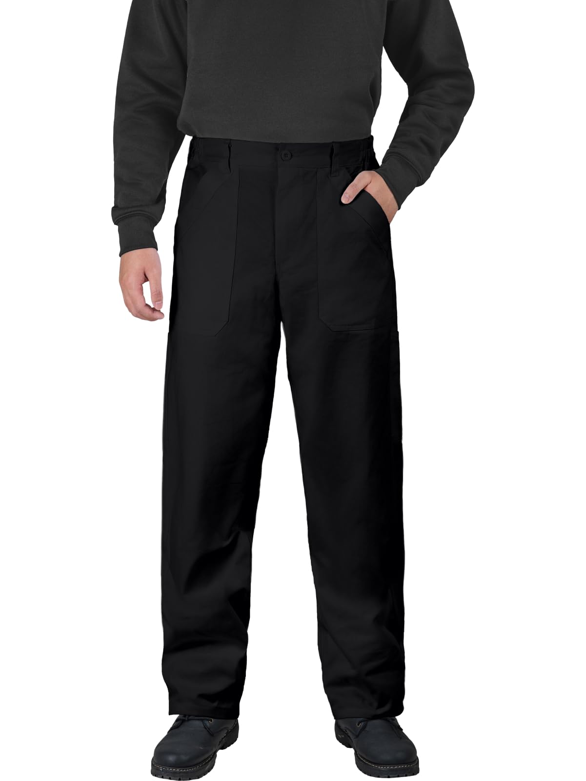 WORK IDEA Men's Cotton Painter Pants - White Relaxed Fit Chinos, Straight Leg Casual Trousers with Patch Pockets